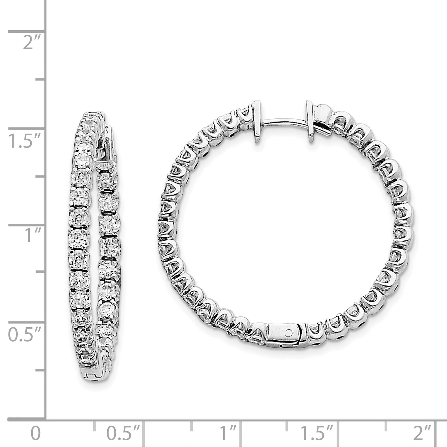14k White Gold (Holds 60-2.3mm Round) In/Out Hinged Hoop Earring Mountings