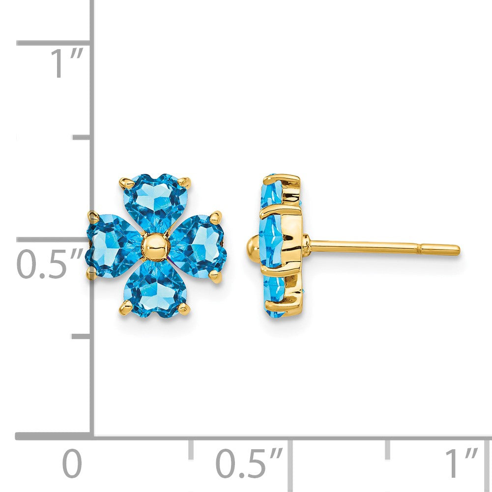 14k Heart-shaped Swiss Blue Topaz Flower Post Earrings