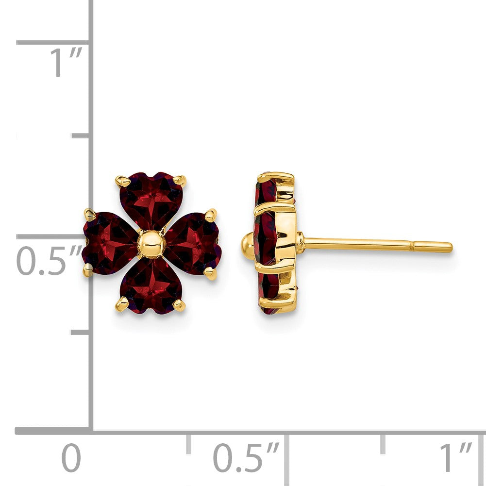 14k Heart-shaped Garnet Flower Post Earrings