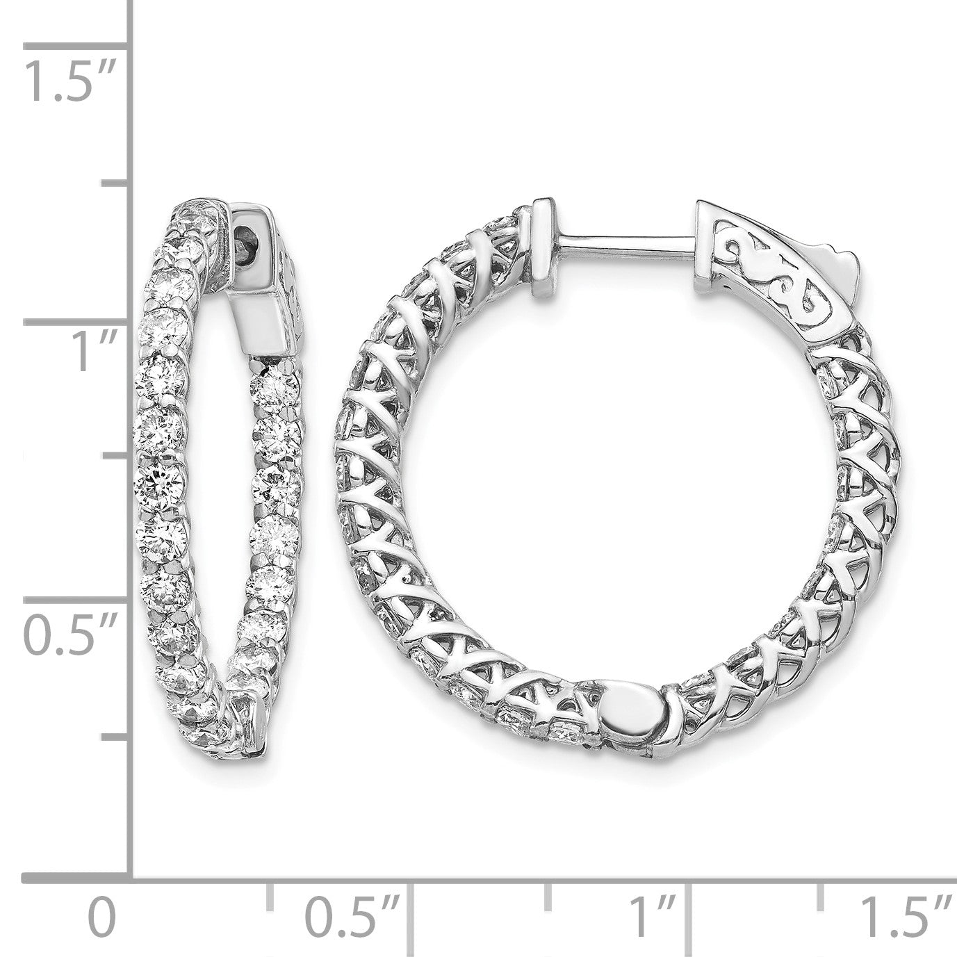 14k White Gold (Holds 48-2.3mm Round) In/Out Hoop w/Safety Clasp Earring Mountings