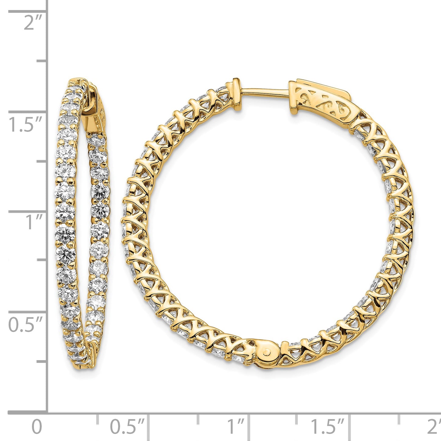 14k 3.8 carat Diamond Round In/Out Hoop w/Safety Clasp Earrings