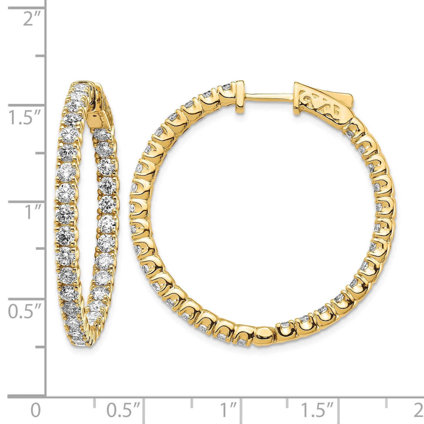 14k 4.3 carat Diamond Round In/Out Hoop w/Safety Clasp Earrings