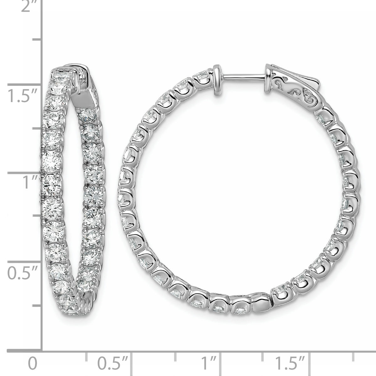 14k White Gold (Holds 52-2.9mm Round) In/Out Hoop with Safety Clasp Earring Mountings