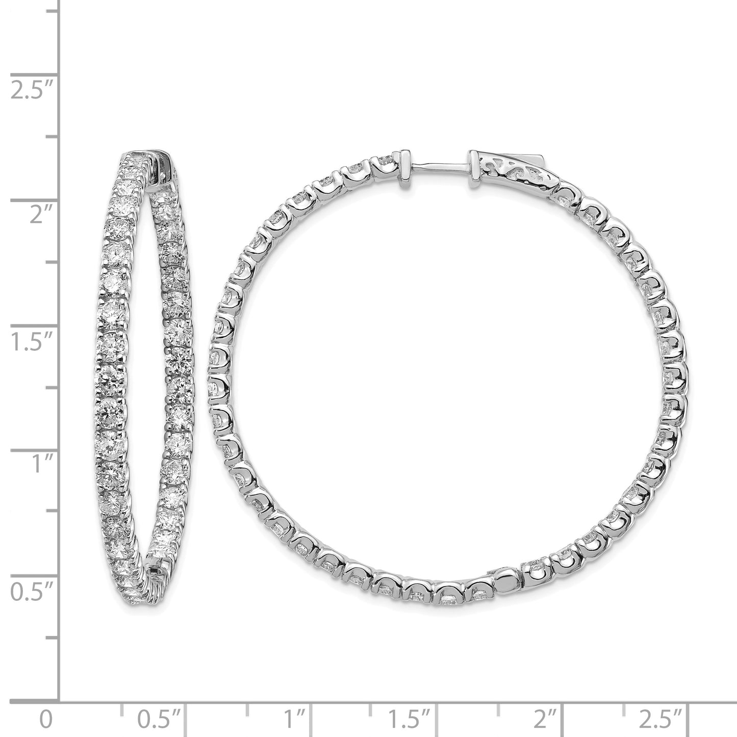 14k White Gold (Holds 78-2.9mm Round) In/Out Hoop w/Safety Clasp Earring Mountings