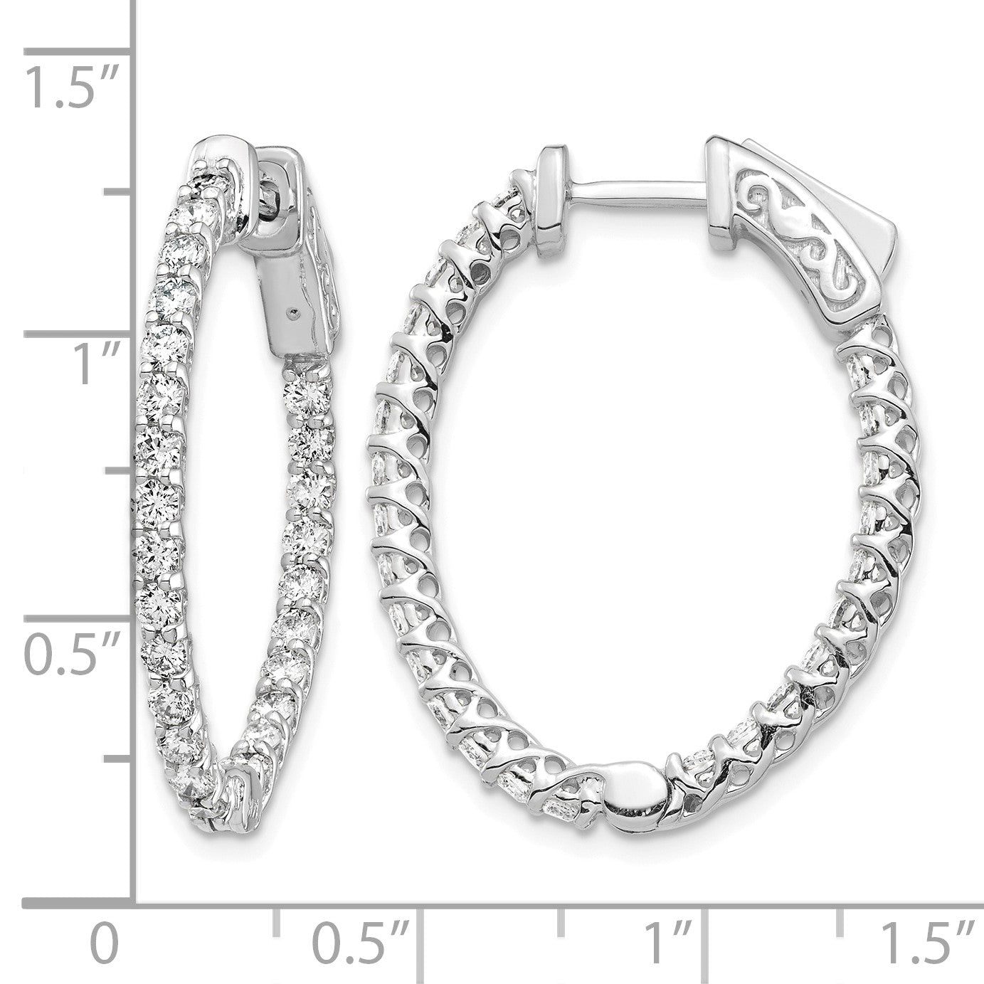 14k White Gold (Holds 50-2.0mm Round) Oval In/Out Hoop w/Safety Clasp Earring Mountings
