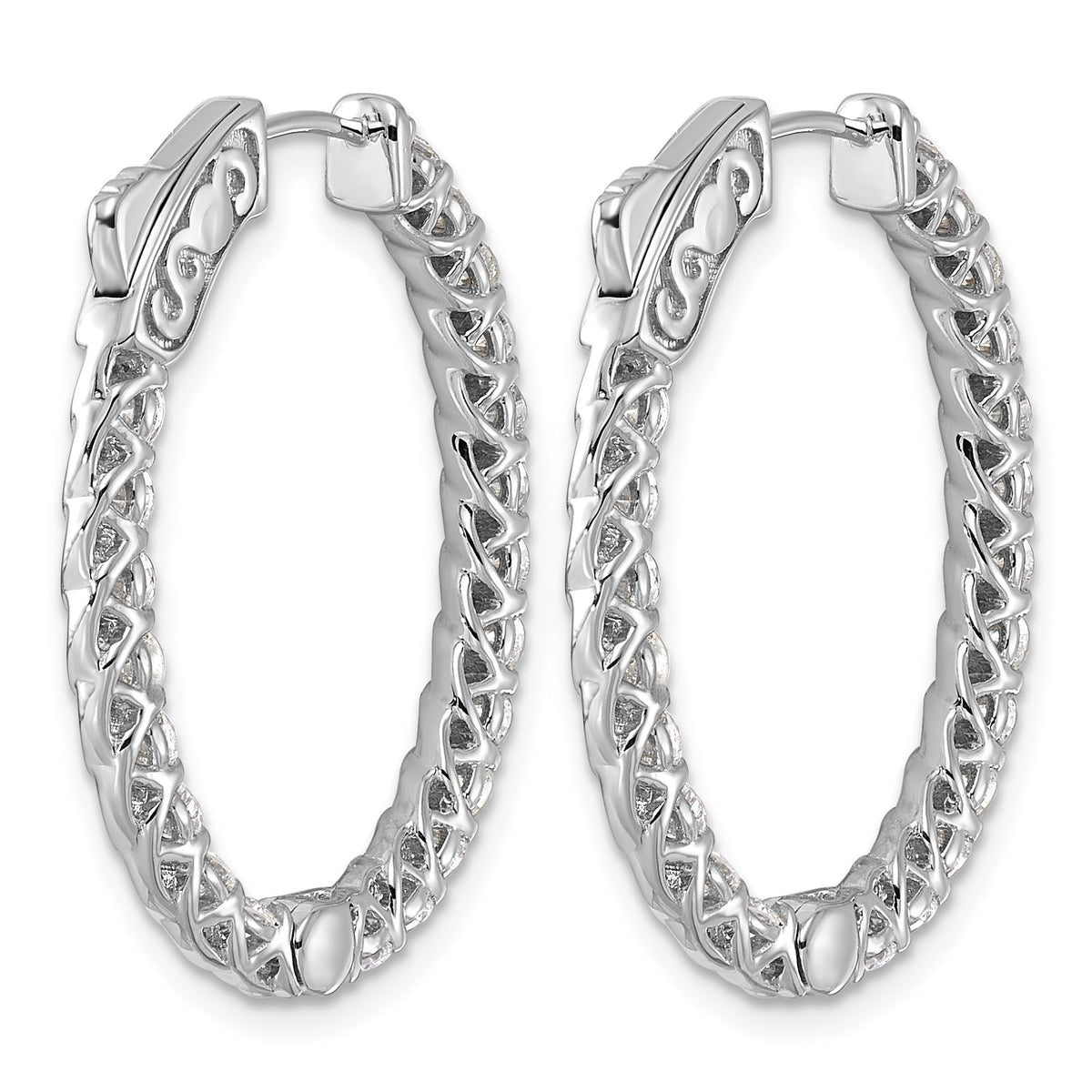 14k White Gold (Holds 42-2.6mm Round) Oval In/Out Hoop w/Safety Clasp Earring Mountings