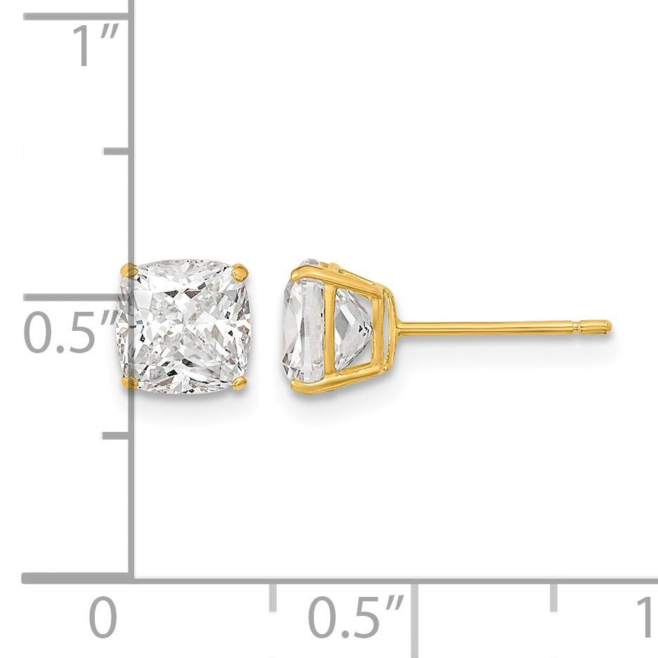 14k Polished 6x6 Cushion-Cut CZ Stud Post Earrings