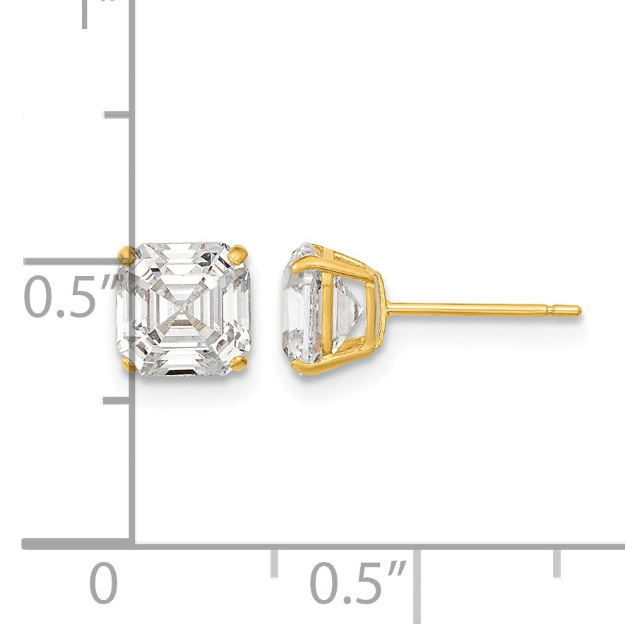 14k Polished 6x6 Asscher-Cut CZ Stud Post Earrings