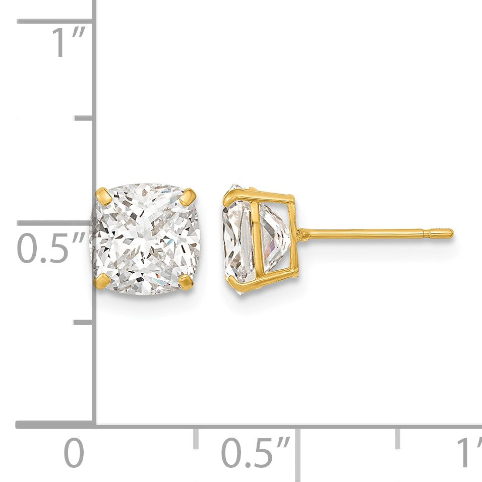 14k Polished 7x7 Cushion-Cut CZ Stud Post Earrings