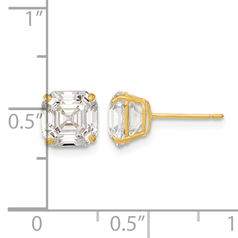 14k Polished 7x7 Asscher-Cut CZ Stud Post Earrings