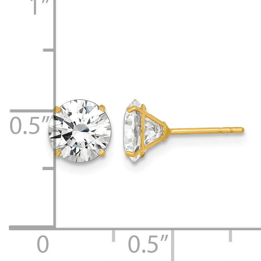 14k Polished 7.00mm Round CZ Stud Post Earrings
