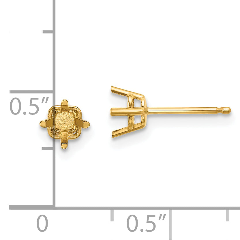 14k 4mm Square Post Earring Mountings