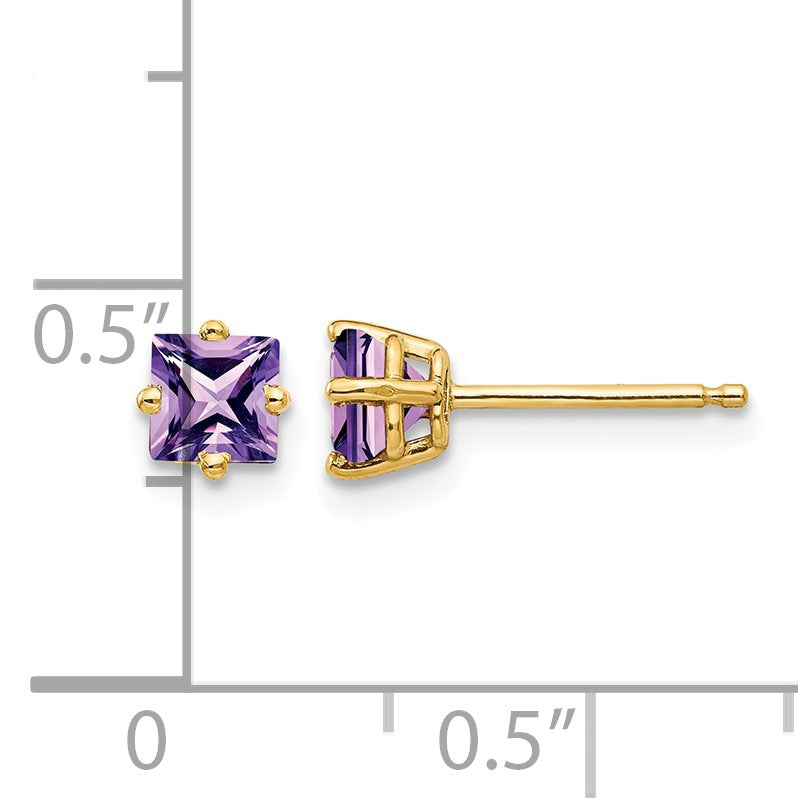 14k 4mm Princess-cut Amethyst Post Earrings