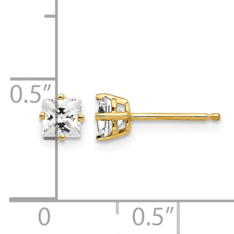 14k 4mm Princess-cut Cubic Zirconia Post Earrings