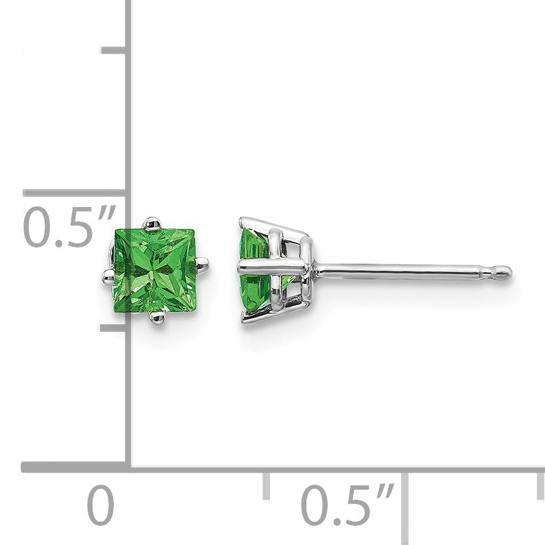 14k White Gold 4mm Princess Tsavorite Post Earrings