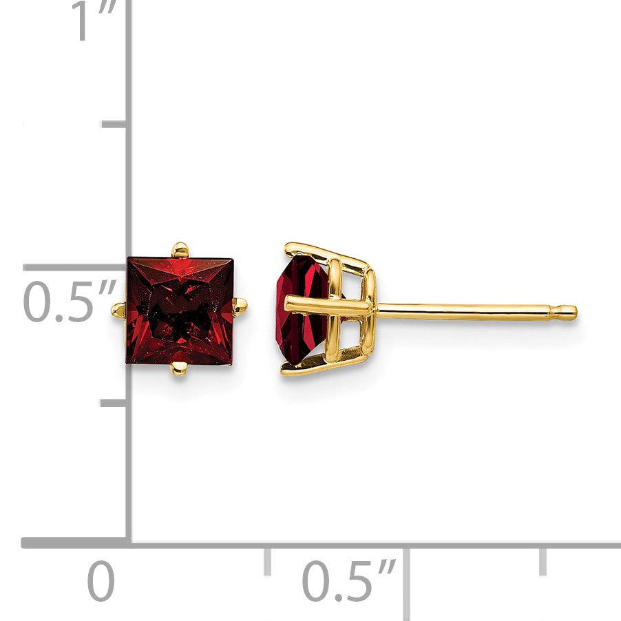 14k 5mm Princess-cut Garnet Post Earrings