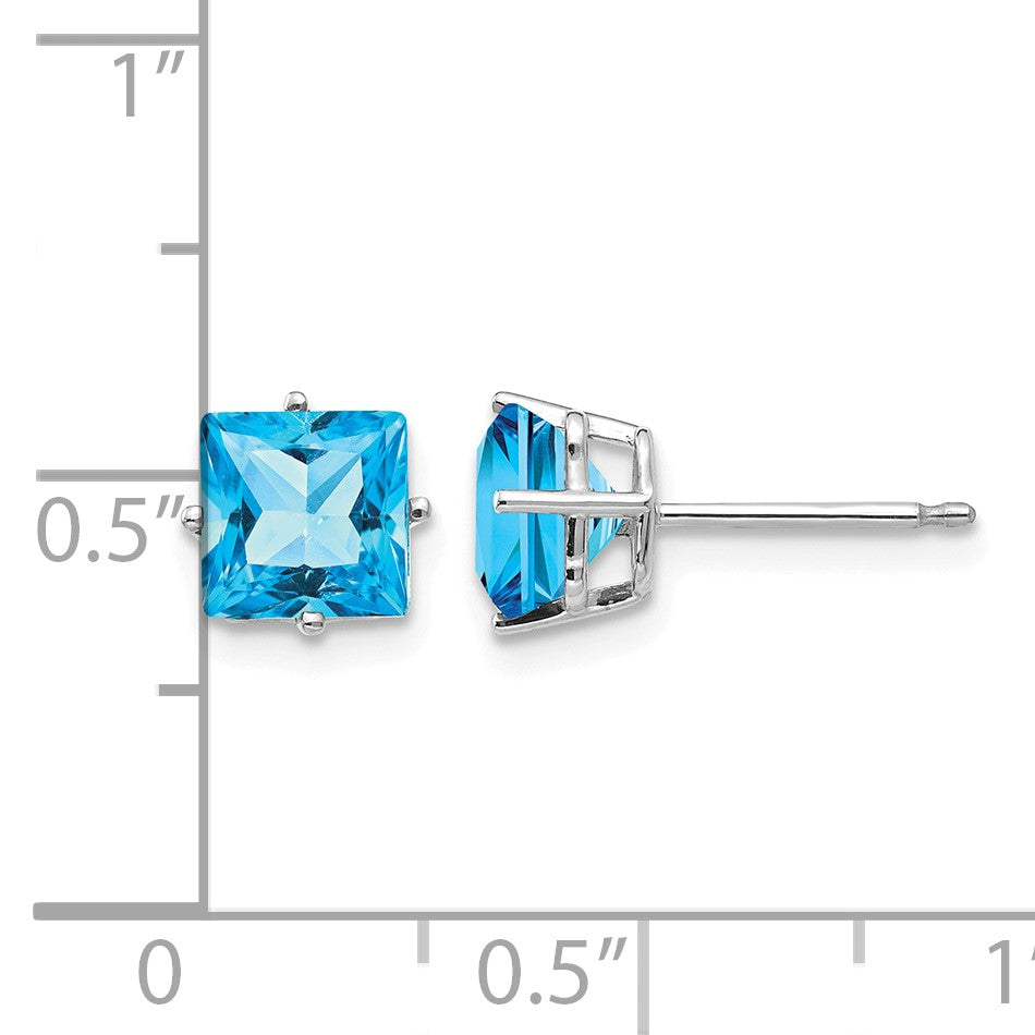14k White Gold 6mm Princess-cut Blue Topaz Post Earrings