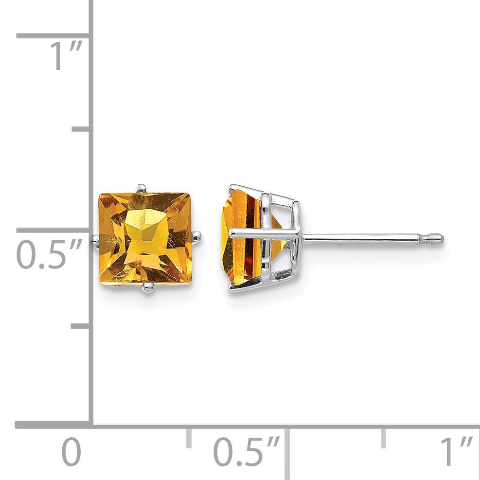 14k White Gold 6mm Princess-cut Citrine Post Earrings