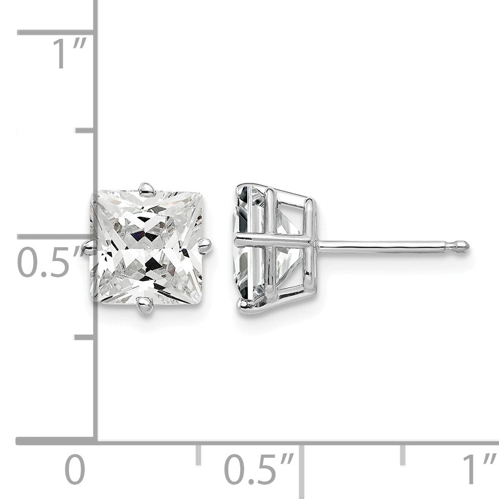 14k White Gold 7mm Cubic Zirconia Post Earrings