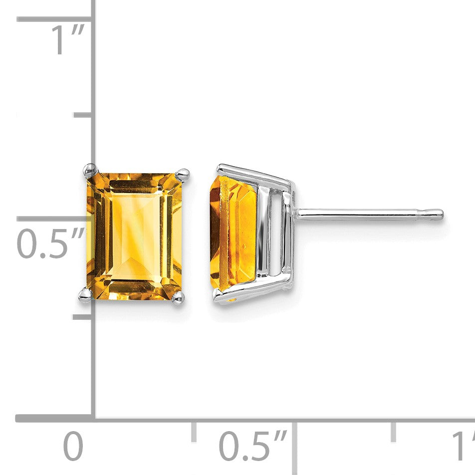 14k White Gold 8x6mm Emerald-Cut Citrine Post Earrings