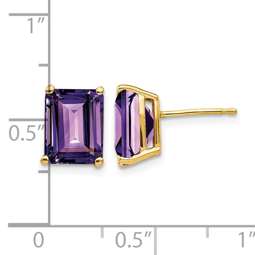 14k 9x7mm Emerald-Cut Amethyst Post Earrings