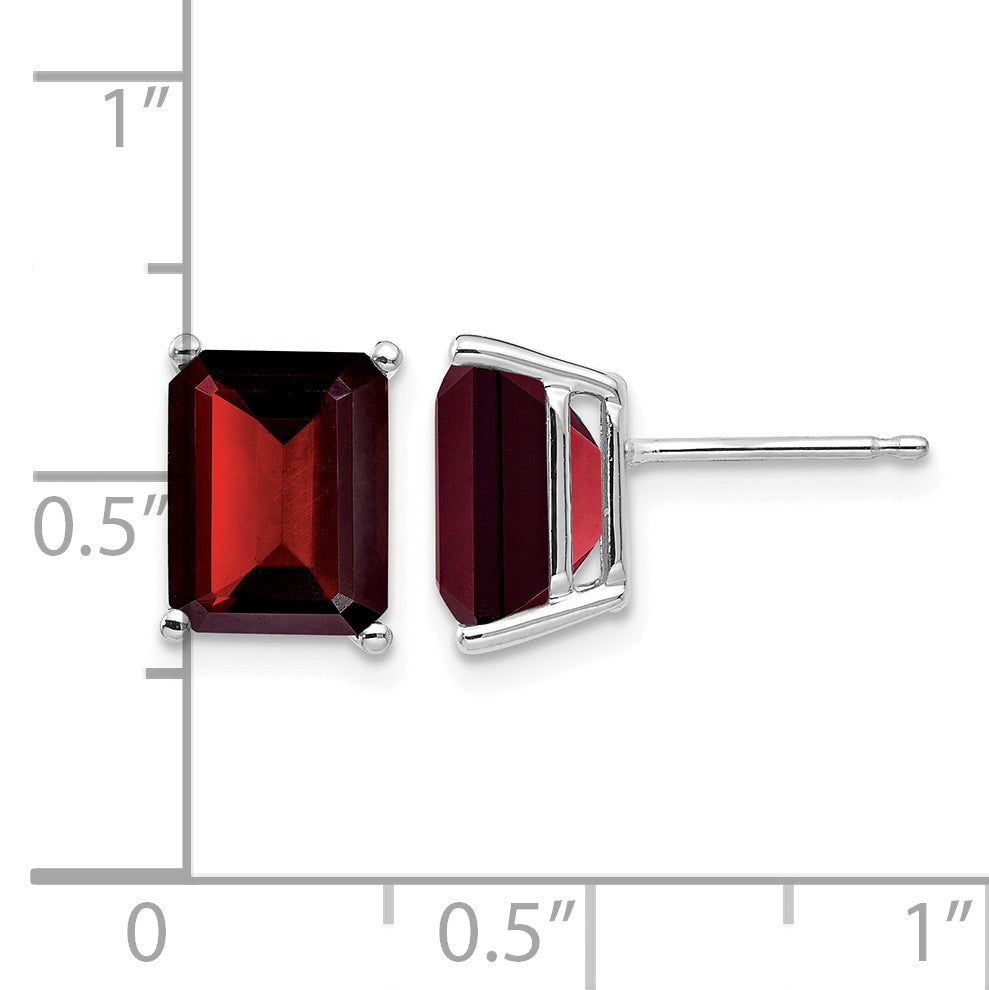 14k White Gold 9x7mm Emerald-cut Garnet Post Earrings