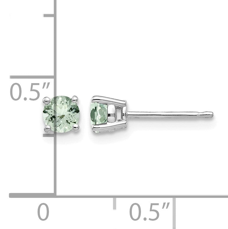 14k White Gold 4mm Round Green Quartz Post Earrings