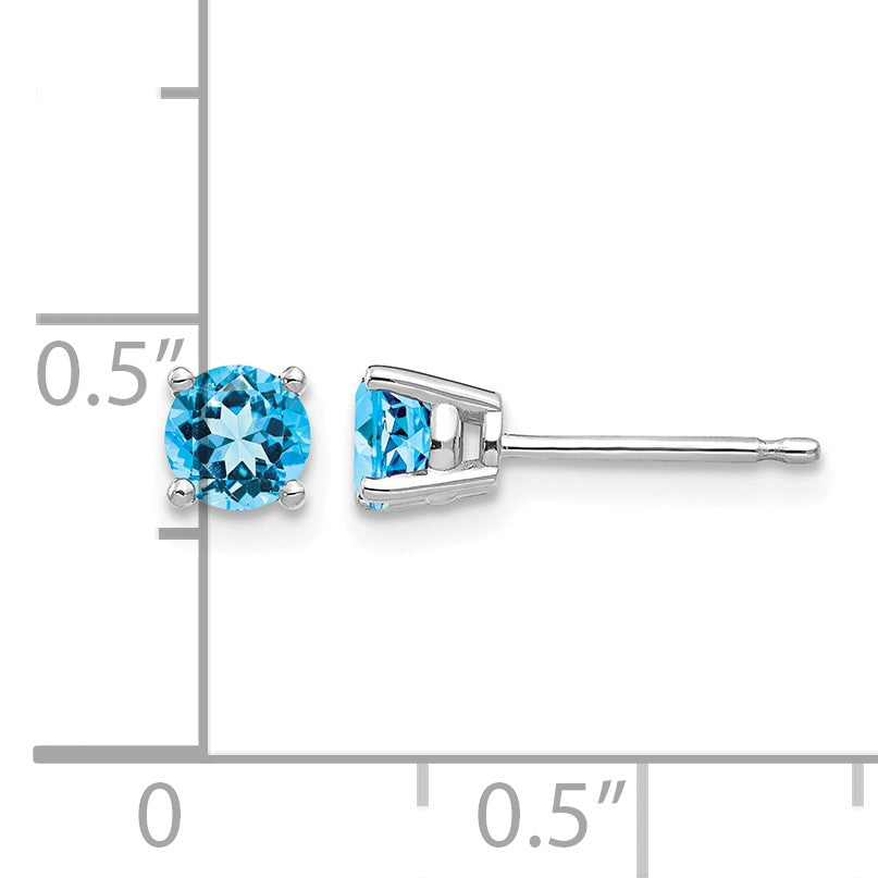 14k White Gold 4mm Round Blue Topaz Post Earrings