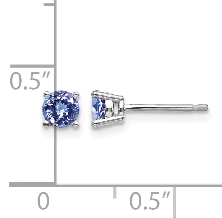 14k White Gold 4mm Round Tanzanite Post Earrings