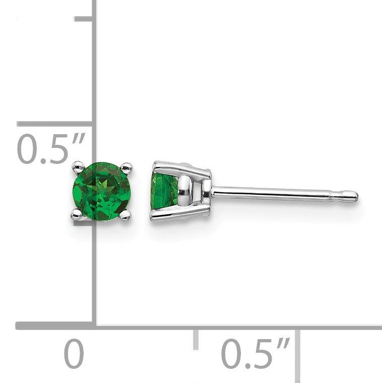 14k White Gold 4mm Round Tsavorite Post Earrings