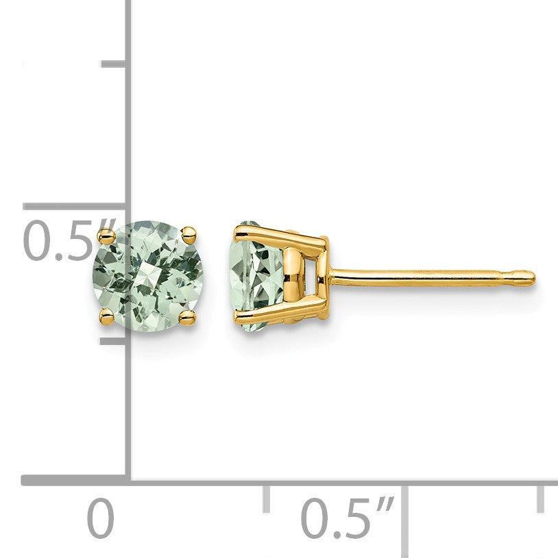 14k 5mm Round Checker-Cut Green Quartz Post Earrings