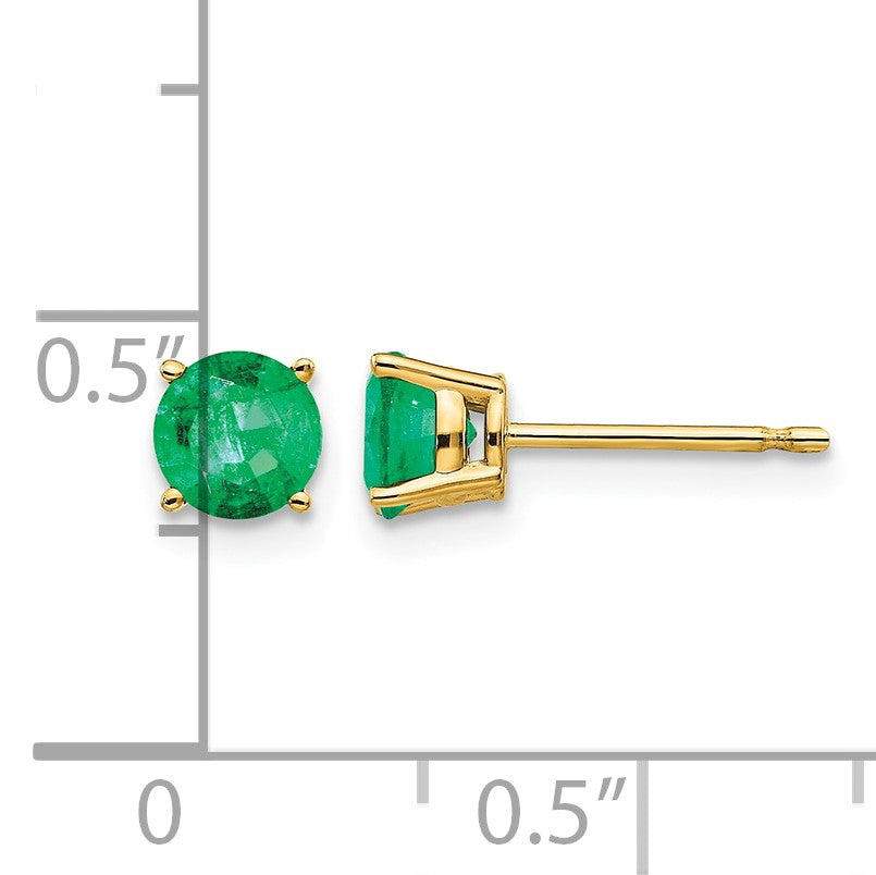 14k 5mm Round Emerald Post Earrings