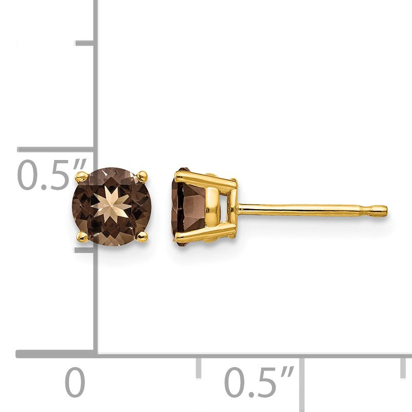 14k 5mm Round Smoky Quartz Post Earrings