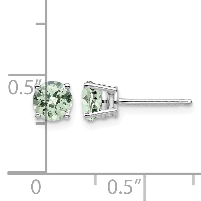 14k White Gold 5mm Round Checker-Cut Green Quartz Post Earrings