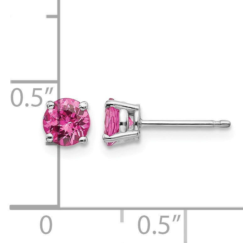 14k White Gold 5mm Round Pink Spinel Post Earrings