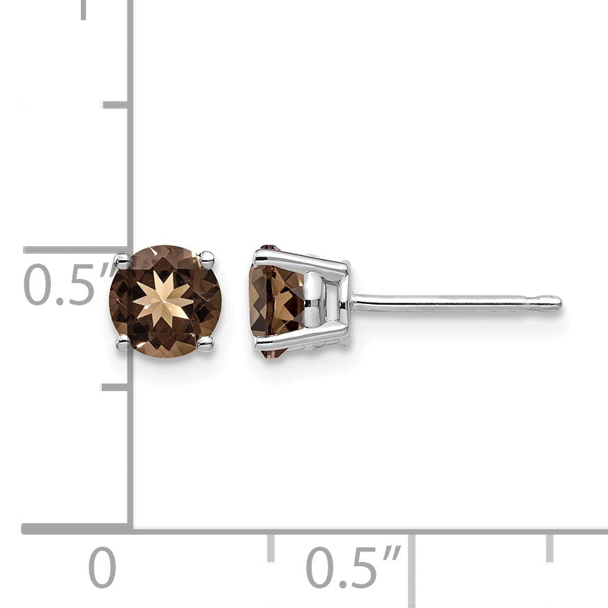 14k White Gold 5mm Round Smoky Quartz Post Earrings