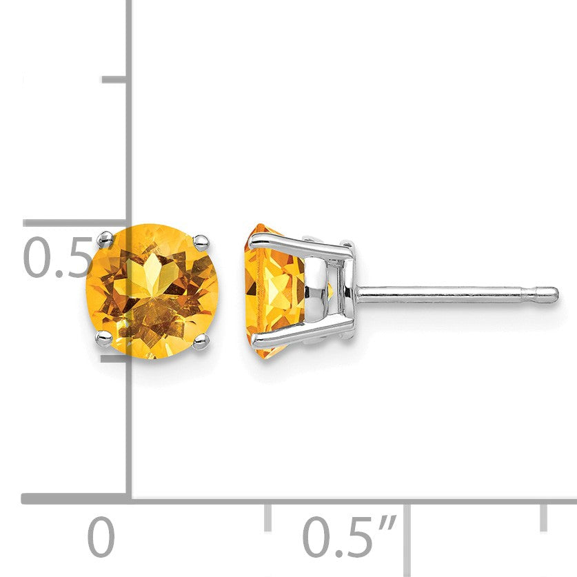 14k White Gold 6mm Round Citrine Post Earrings