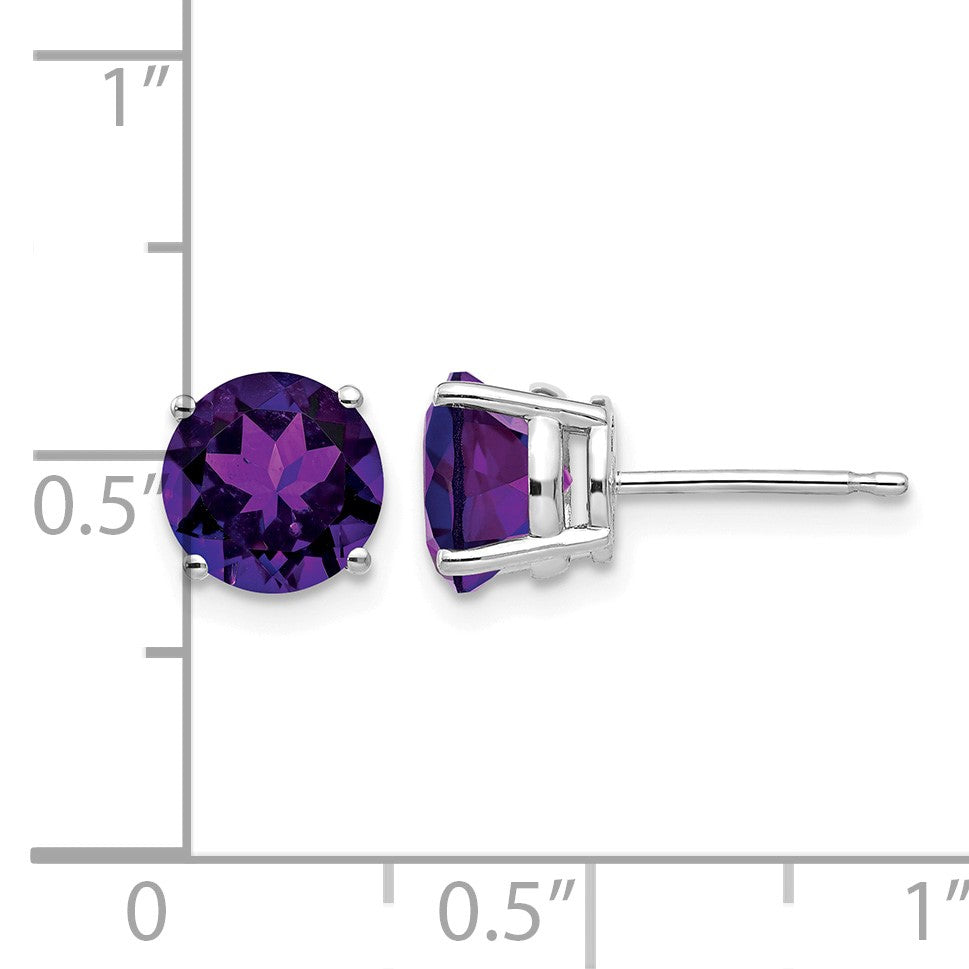14k White Gold 7mm Round Amethyst Post Earrings