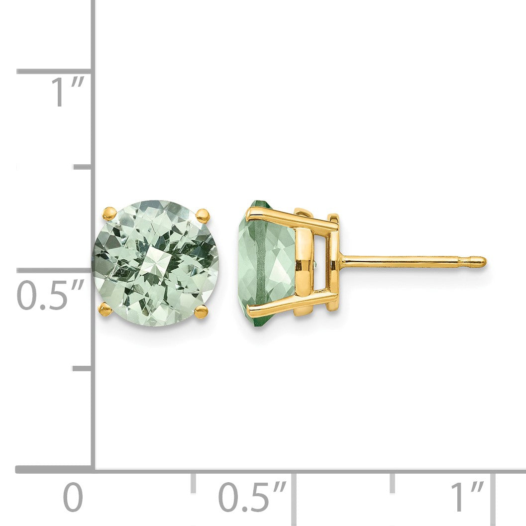 14k 8mm Round Checker-Cut Green Quartz Post Earrings