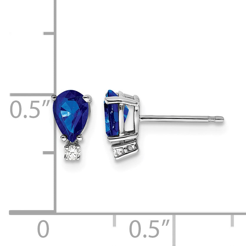 14k White Gold 6x4mm Pear Sapphire and AA Quality Diamond Post Earrings