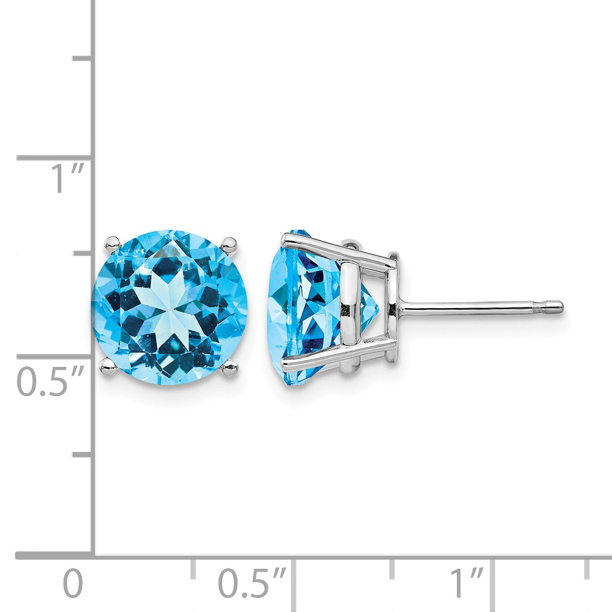 14k White Gold 10mm Round Blue Topaz Stud Earrings