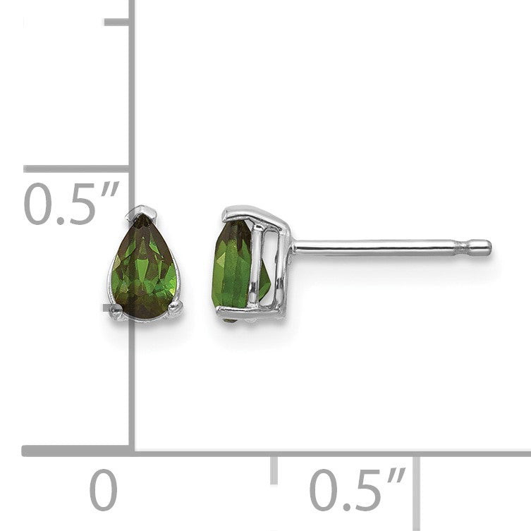 14k White Gold 5x3mm Pear Green Tourmaline Post Earrings