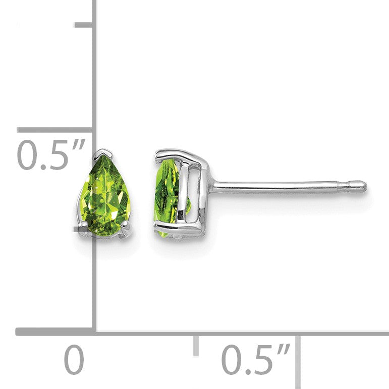 14k White Gold 5x3mm Pear Peridot Post Earrings