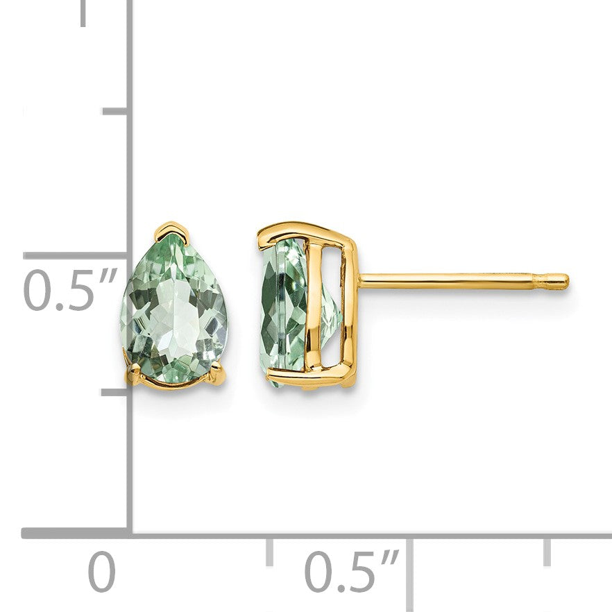 14k 7x5mm Pear Green Quartz Post Earrings