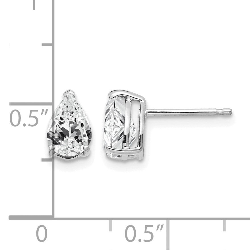 14k White Gold 7x5mm Pear Cubic Zirconia Post Earrings
