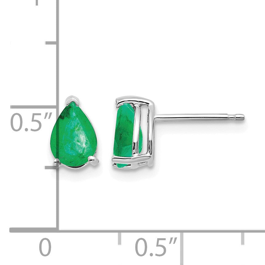 14k White Gold 7x5mm Pear Emerald Post Earrings