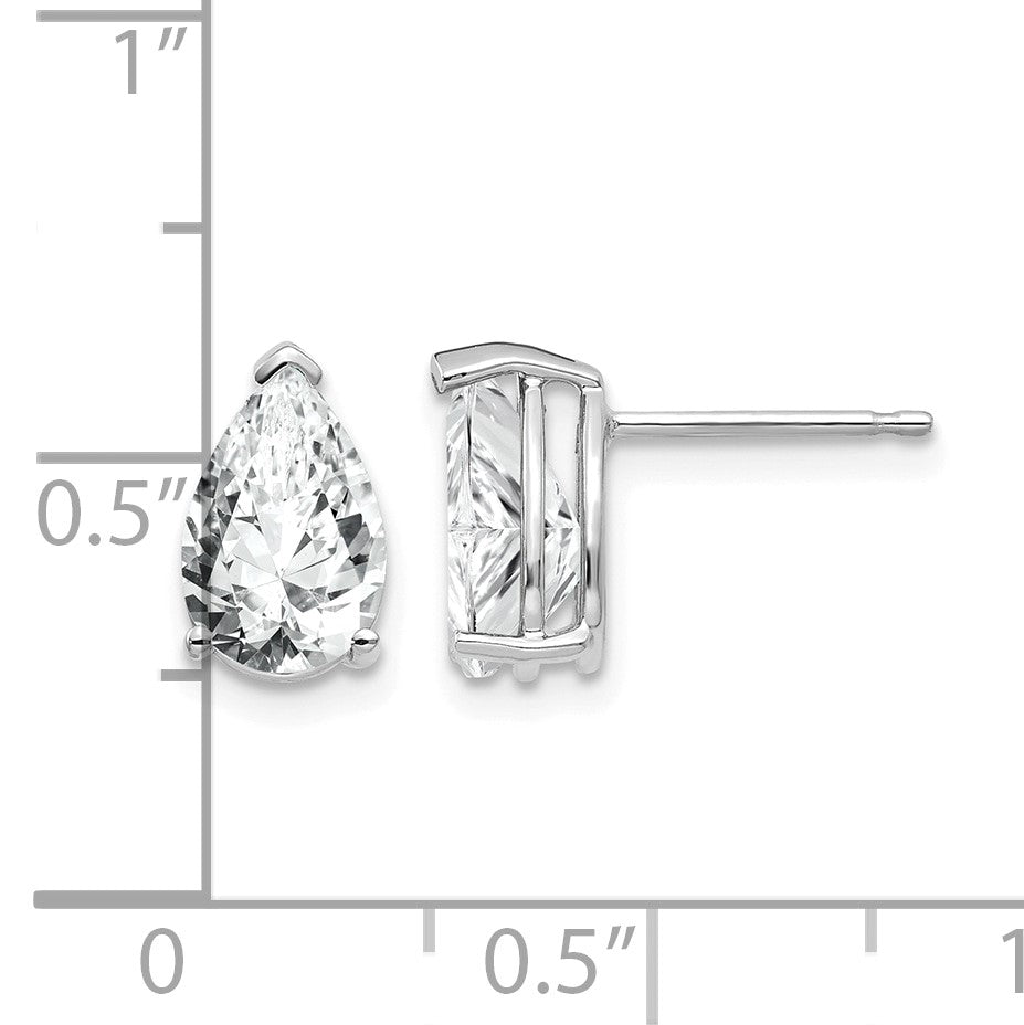 14k White Gold 9x6mm Pear Cubic Zirconia Post Earrings