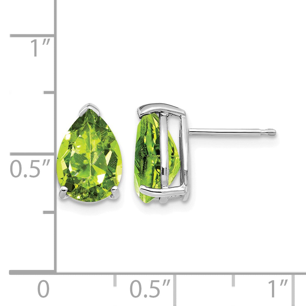 14k White Gold 10x7mm Pear Peridot Post Earrings