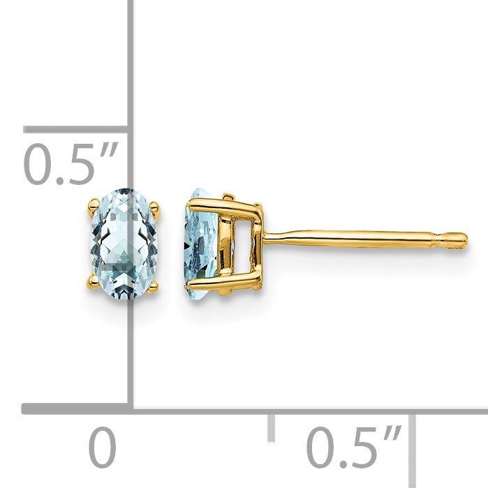14k 5x3mm Oval Aquamarine Post Earrings
