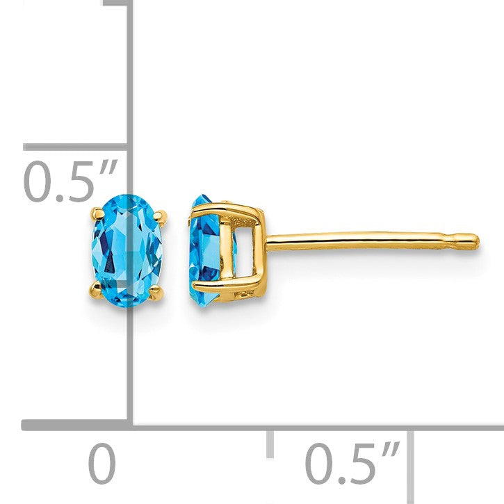 14k 5x3mm Oval Blue Topaz Post Earrings